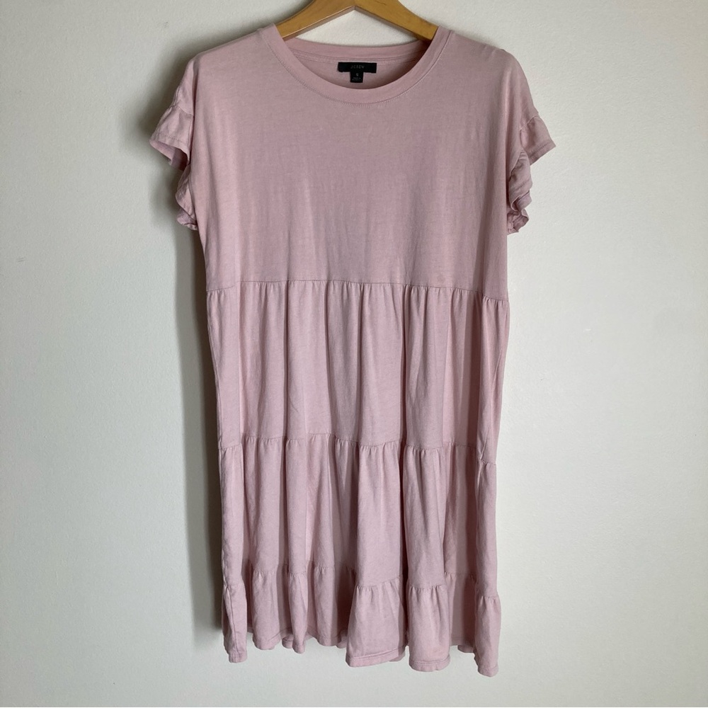 J. Crew Soft Pink Crew Neck Tiered Dress Size Small